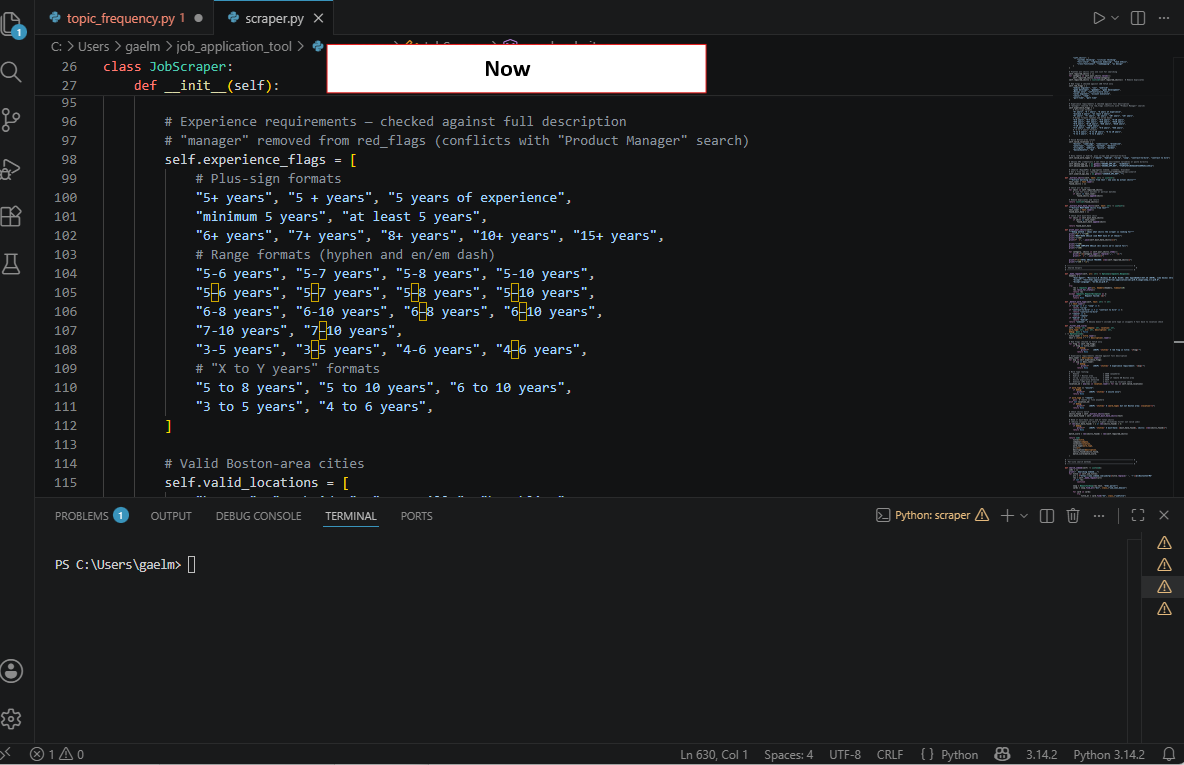 Hardened version of the experience-flag filter handling ranges, en-dashes, and em-dashes