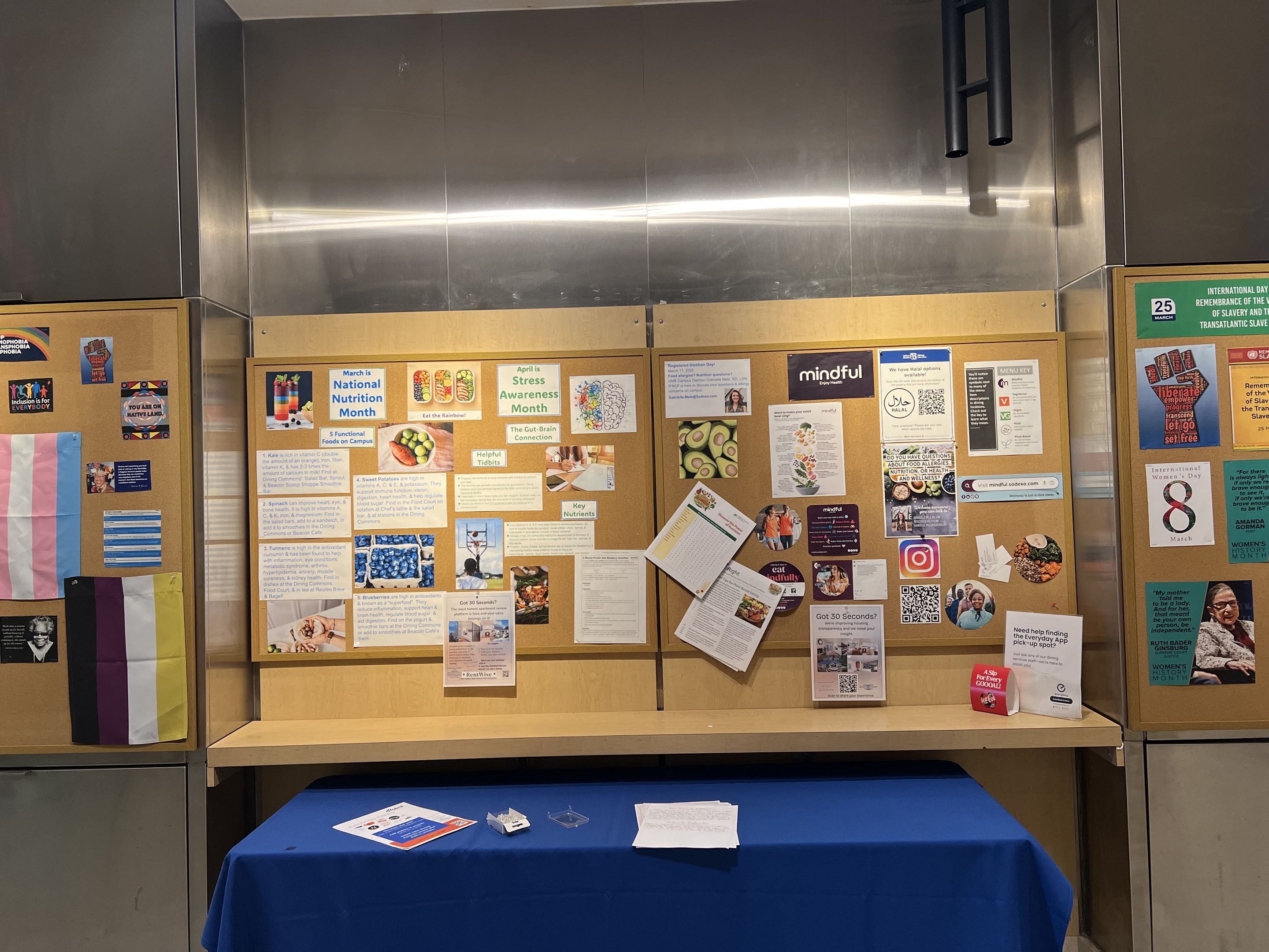 RentWise flyers posted on a campus dining commons bulletin board
